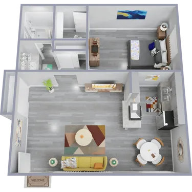 Floor plan for 1 bed, 1 bath, 700 sqft